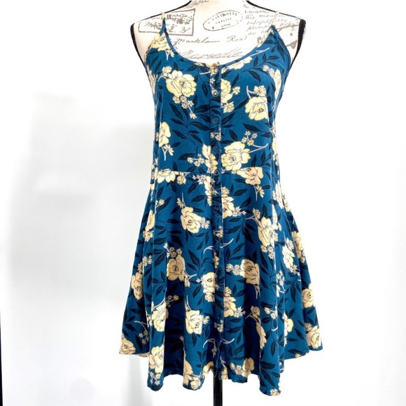 Kimchi Blue Spaghetti Strap Dress Blue with Yellow Floral Pattern - Picture 1 of 5